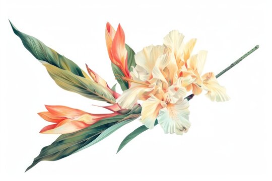 Botanical illustration tropical flower plant petal art.