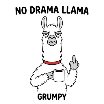 Funny Llama Holding Coffee Mug.