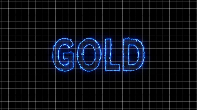 Vibrant neon text highlights premium gold investment market assets. Creative neon text draws customer focus to exclusive marketplace commodities. Commercial business with neon text.