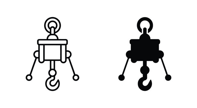 Mechanical pulley system icon collection showing lifting mechanisms gears and industrial engineering equipment vector symbols