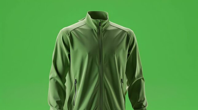 Green Sports Tracksuit Jacket Mockup on Podium Stage - Generative AI