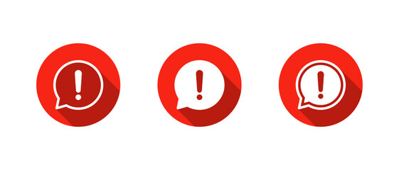 Chat bubble alert icon set with long shadow. Speech balloon with warning symbol © ElsaNur