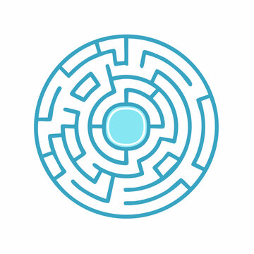 Circular maze with blue center on white background