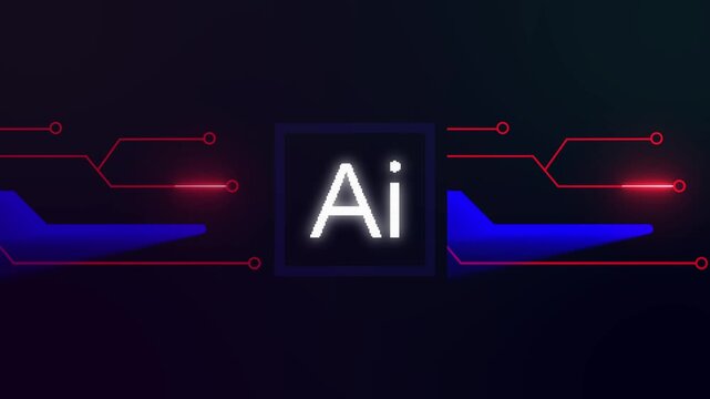 Illustrator logo with futuristic circuit board. Illustrator logo artificial intelligence technology. Illustrator logo digital innovation graphic on black background.