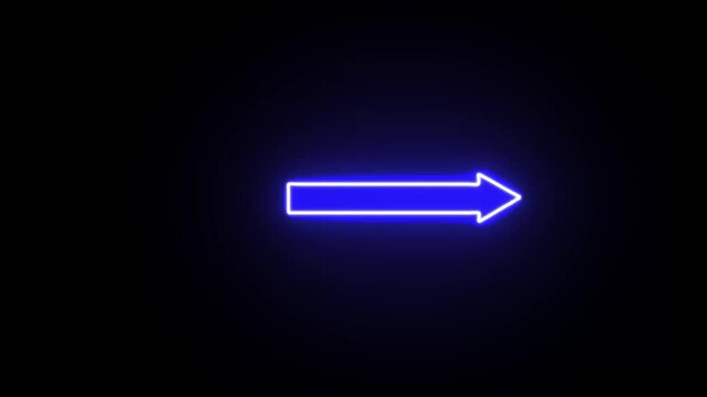 Glowing Blue Neon Abstract Arrow Icon Animation. Beautiful Right Side Arrow-Shaped Neon Sign. Glowing neon blue color right side arrow icon on a black background
