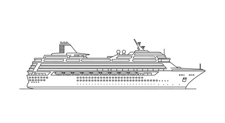 Minimalist vector illustration of a luxury cruise ship in line art style. © Mbah
