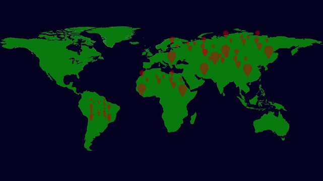 Detailed world map displays corporate logistics location markers. Advanced world map monitors international shipping franchise offices. Global network infrastructure using world map graphics.