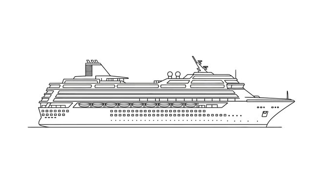 Minimalist vector illustration of a luxury cruise ship in line art style.
