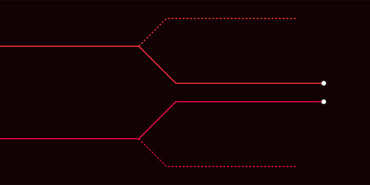 Splitting red lines, branching pathways, showing division and parallel paths, dotted ends suggest future.