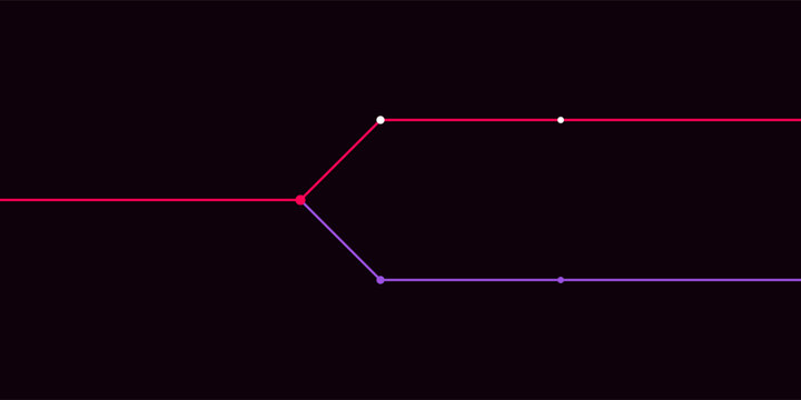 Red line branches into two paths, one pink, one purple, with connection points.