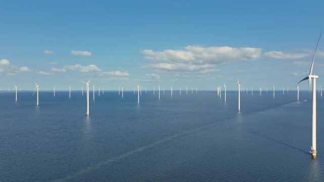 Wind farm on a large inland lake in Europe