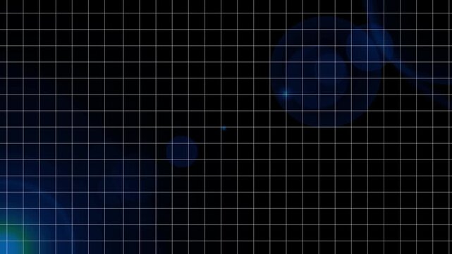 Abstract dark grid backdrop features subtle lens flares effects. Seamless dark grid background provides clean layout space for corporate text. Technology presentation using abstract dark grid.