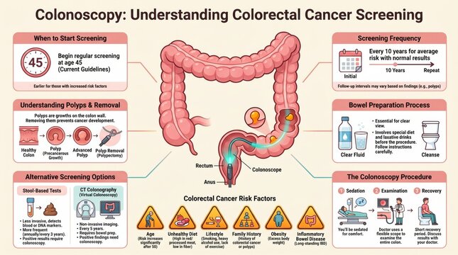 Colonoscopy colorectal cancer screening preventive care visual explainer