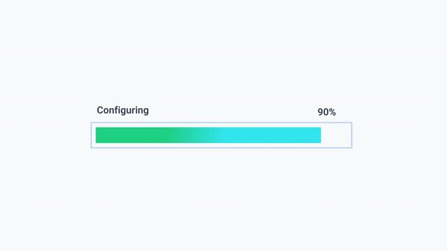 Animated configuring progress bar with percentage display and smooth fill movement on a clean background. Ideal for system setup, software configuration, initialization processes, deployment tasks, an