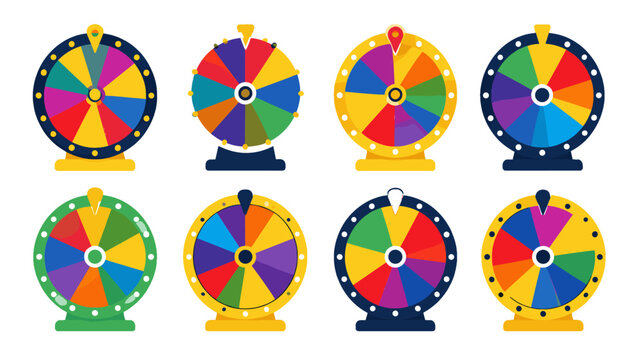 Set of colorful spinning prize wheels in flat vector style