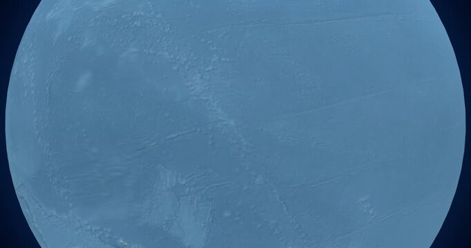 Kiribati on Globe. Zoom into the country with Earth spinning on dark background. Physical world map with Kiribati and label on it. Country view animation.