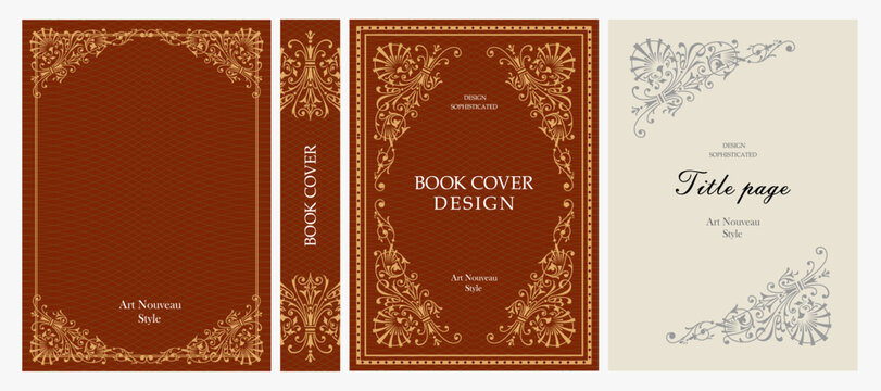 Classic vintage book cover, title page, spine design with Art Deco, Baroque, Art Nouveau and Victorian ornaments. Elegant decorative frame, retro style for publications, posters and artistic layouts.