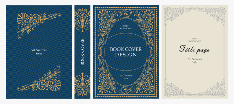 Classic vintage book cover, title page, spine design with Art Deco, Baroque, Art Nouveau and Victorian ornaments. Elegant decorative frame, retro style for publications, posters and artistic layouts.
