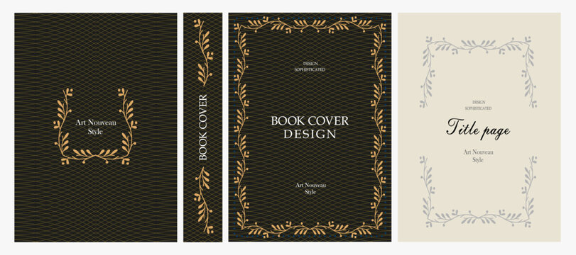 Classic vintage book cover, title page, spine design with Art Deco, Baroque, Art Nouveau and Victorian ornaments. Elegant decorative frame, retro style for publications, posters and artistic layouts.