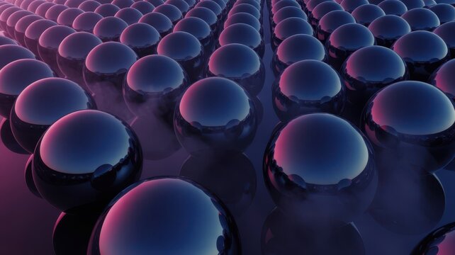 Futuristic Metallic Spheres Abstract 3D Render Background.