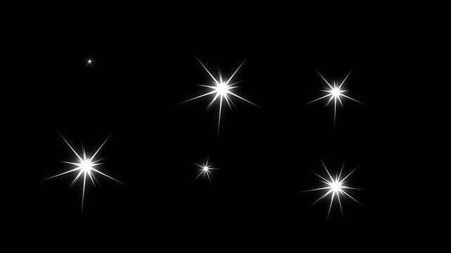 Single star glitter and twinkling light animation, elegant sparkle bursts, magical white shining stars with cosmic glow effects over black screen in 4K