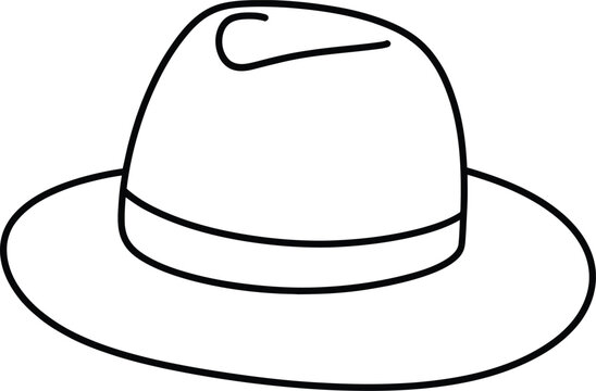 hat black and white fedora outline wide brim vector emblem