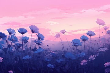 Obraz premium Flower field purple landscape outdoors.