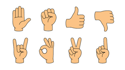 Fototapeta premium Set of cartoon hand gesture icons with eight different signs