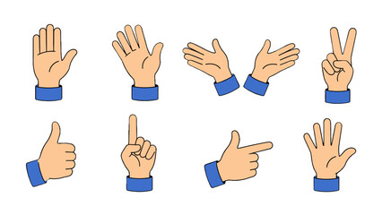 Obraz premium Set of cartoon hand gesture icons on white background