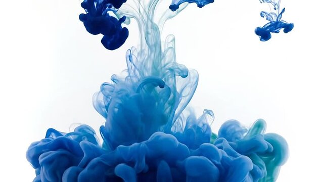 Blue ink cloud swirling in clear water.