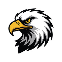 Fototapeta premium Angry Bald Eagle Head Vector Mascot Logo Aggressive Bird of Prey Profile Illustration American Eagle Icon for Sports Team Gaming and Branding Isolated on White Background