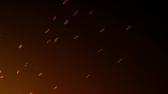 Abstract fiery spark streak animation with cinematic glowing atmosphere. Flying spark trail with glowing ember particle on dark background. Ember streak particle effect. Glowing spark trail background