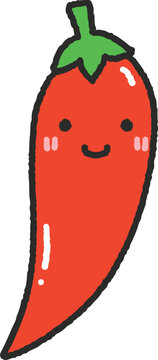Cute korean red chili pepper gochu character with green stem spicy kawaii cartoon vector illustration