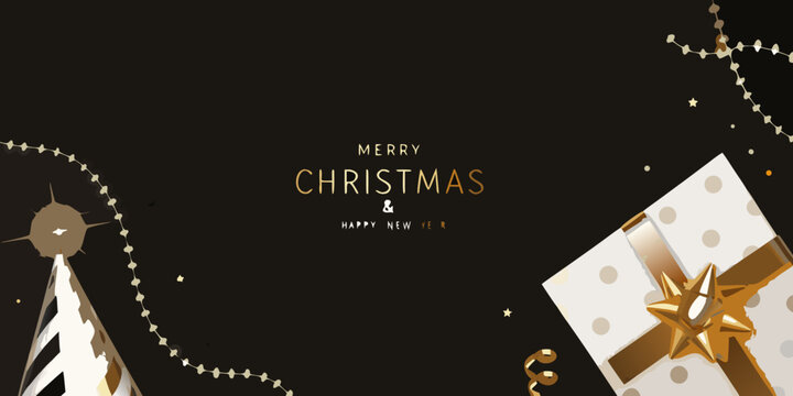 Christmas and new year banner with gift star and string lights