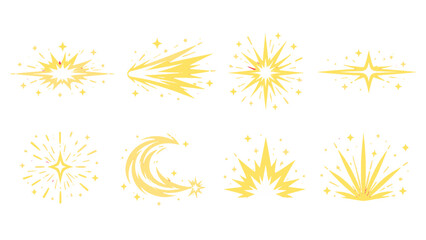 Set of golden starburst and sparkle elements on white © Alan