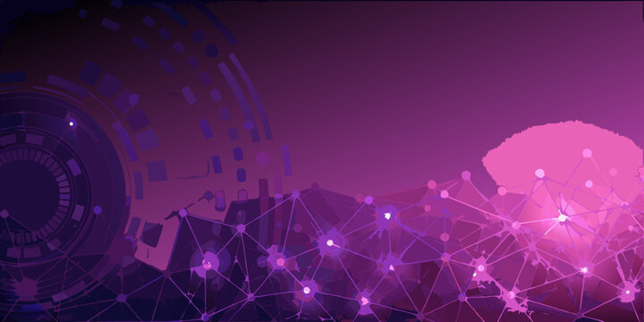 Abstract polygonal network and circular gradient pattern purple backdrop