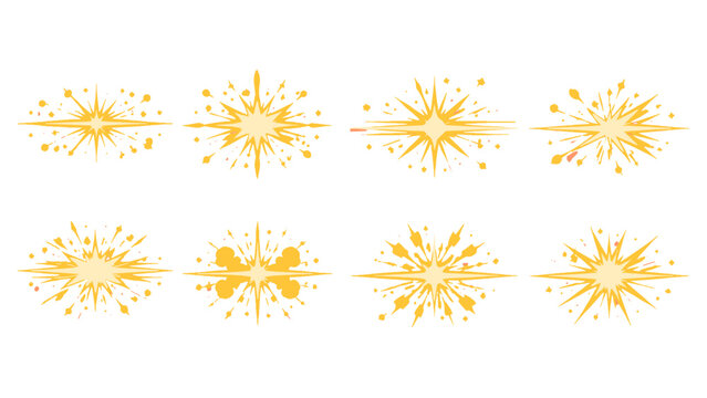Set of yellow comic explosion starburst elements