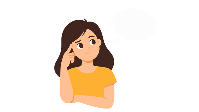 Thoughtful young woman with blank thought bubble illustration