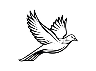 Fototapeta premium Dove flying illustration with outstretched wings in blue silhouette on white background