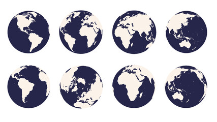 Set of globe views showing continents in simple vector style © Alan