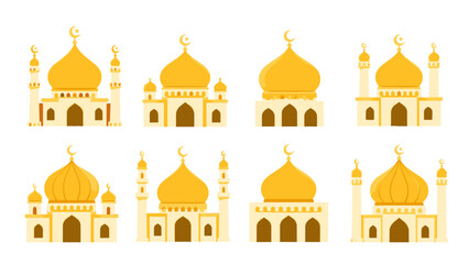 Set of golden mosque icons with domes and minarets © Alan