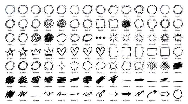 Hand Drawn Doodle Elements Collection: Circles, Hearts, Stars, Arrows, Shapes