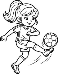 Obraz premium Girl Soccer Player Kicking Football Vector Illustration