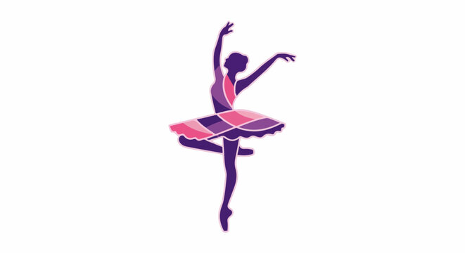 A stylized silhouette of a ballet dancer in a graceful pose, with a colorful tutu