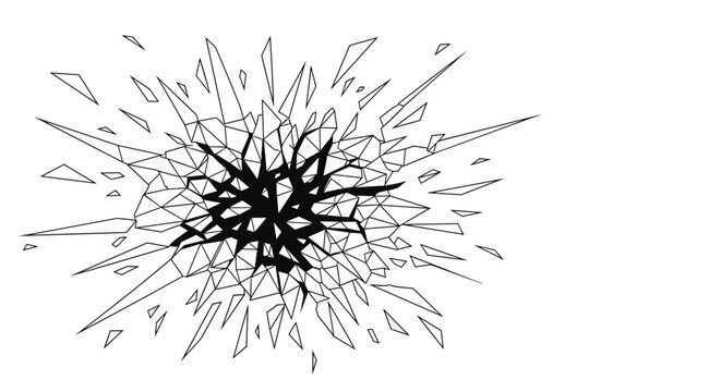 Artistic abstract pattern represents the dramatic effect of shattered glass or ice with numerous sharp shards radiating from a center.