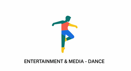 Obraz premium Abstract figure in vibrant color blocks poised mid-dance on white background