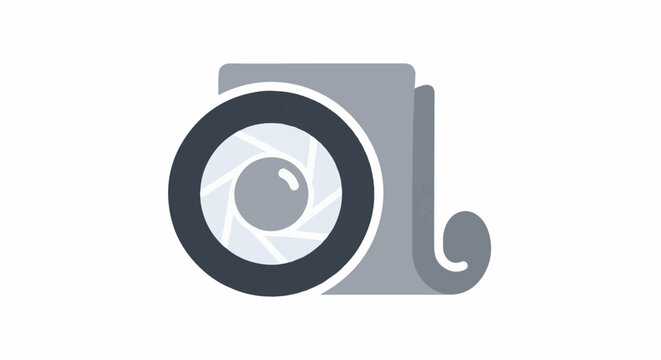 Abstract icon showing a camera lens and a rolled paper