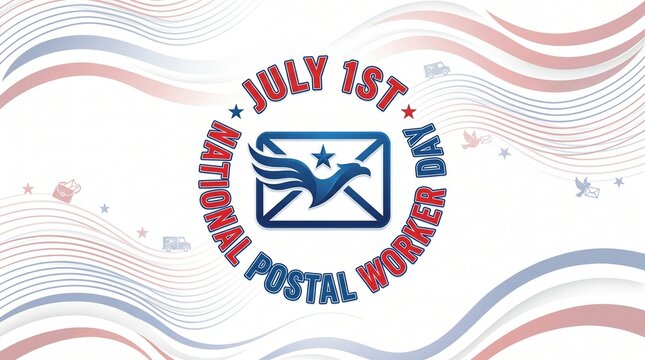 July 1st national postal worker day emblem with wavy line background