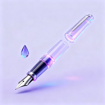 Translucent Fountain Pen Exploded View with Floating Ink Dro
