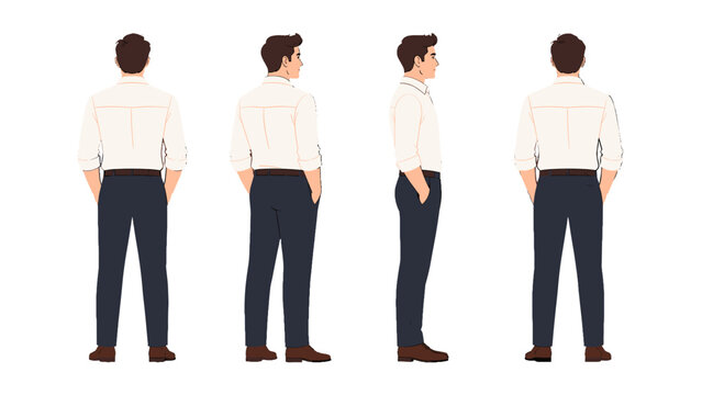Businessman character turnaround with back and side views